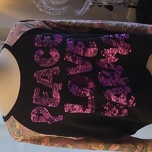 Rock N Karma Sweatshirt PEACE LOVE KARMA sequin cropped Size M